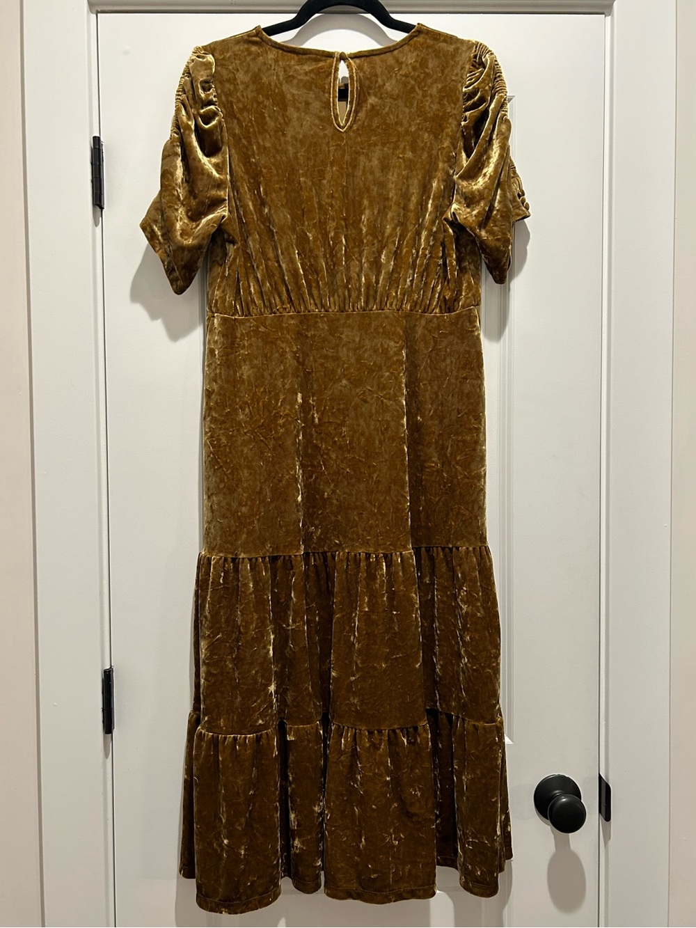 Who What Wear Crushed Velvet Tiered Midi Dress Puff Sleeve Bronze Gold Size M - Picture 7 of 7